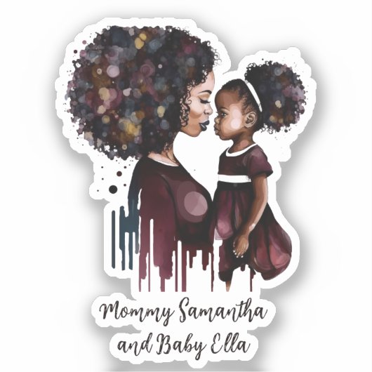 Sticker Maman et fille noire personnalisée (4) (Recto)