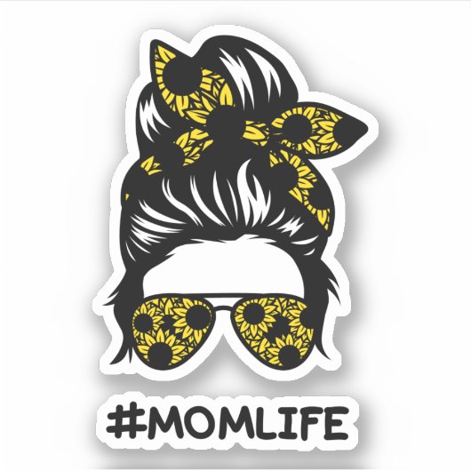 Sticker Maman #momlife fleur de soleil désordonnée (Devant)
