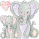 Sticker Maman n Baby adorable Pink Heart Lavender Elephant (Devant)