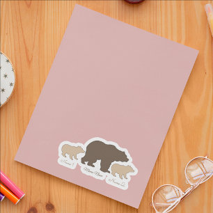 Sticker Maman Ours Personnalisée Avec 2 Noms d'Enfants Cad
