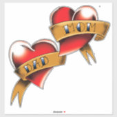 Sticker Maman Papa Red Hearts Tattoo (Feuille)
