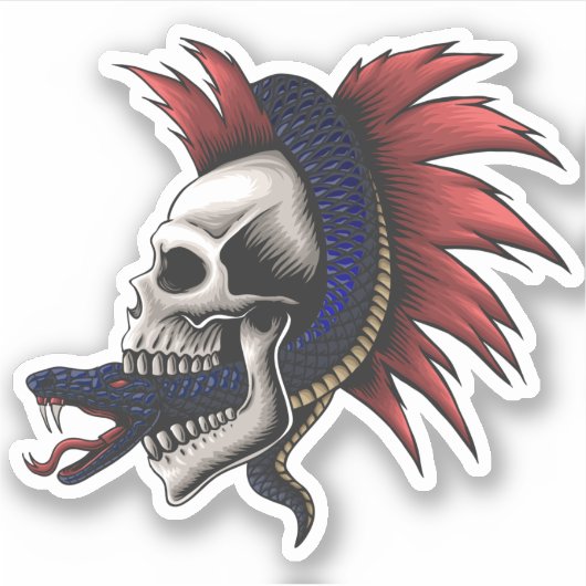 Sticker Mamba Vénomous Serpent Crâne Rouge Mohawk (Devant)
