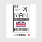 Sticker MAN Manchester, Angleterre Airport Boarding Pass (Feuille)