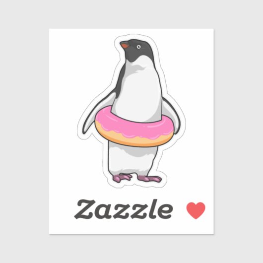 Sticker Manchot avec beignet (Feuille)