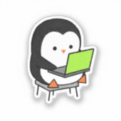 Sticker Manchot programmeur travaillant dur sur ordinateur (Recto)