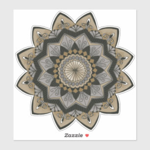 Sticker Mandala Art Déco inspirée Noir, Argent et Or