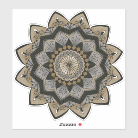 Sticker Mandala Art Déco inspirée Noir, Argent et Or (Feuille)