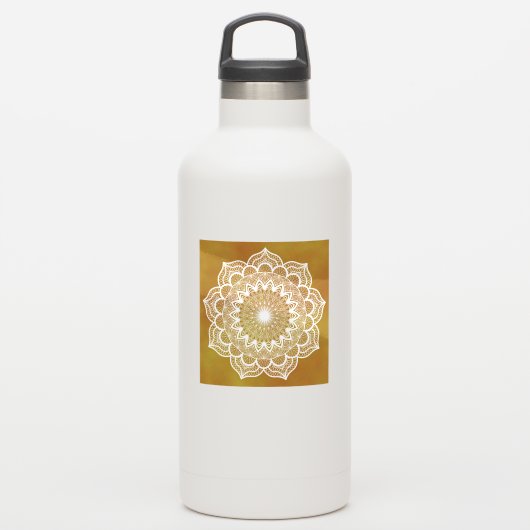 Sticker Mandala blanc sur fond doré (Gourde)