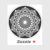 Sticker Mandala blanc sur fond noir (Feuille)