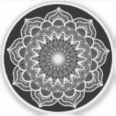 Sticker Mandala blanc sur fond noir (Devant)