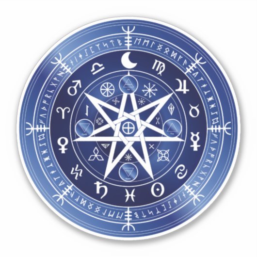 Sticker Mandala bleu et blanc symbole de protection vinyle (Devant)