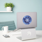 Sticker Mandala bleu et blanc symbole de protection vinyle (Ordinateur portable sur le bureau)