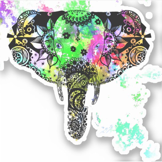 Sticker mandala d'éléphant de teinture à tarte (Devant)