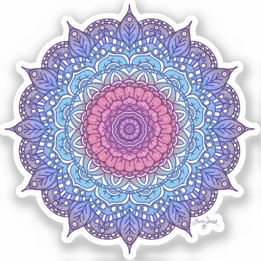 Sticker Mandala feuille de fleurs violettes (Recto)