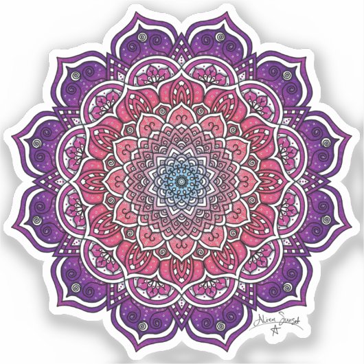 Sticker Mandala Florale rose-pourpre (Recto)