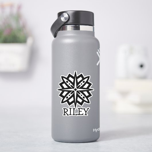 Sticker Mandala noir et blanc et nom Stic personnalisé (HydroFlask)