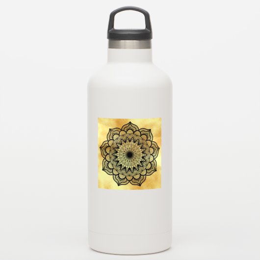 Sticker Mandala noir sur fond or doux (Gourde)