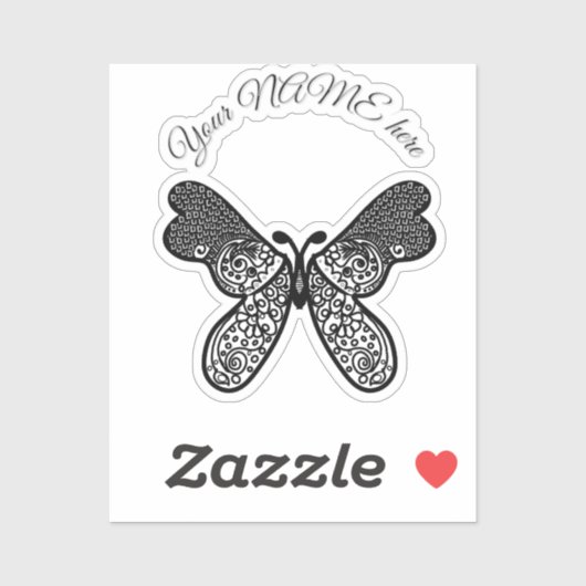 Sticker Mandala papillon boho complexe noir et blanc A (Feuille)