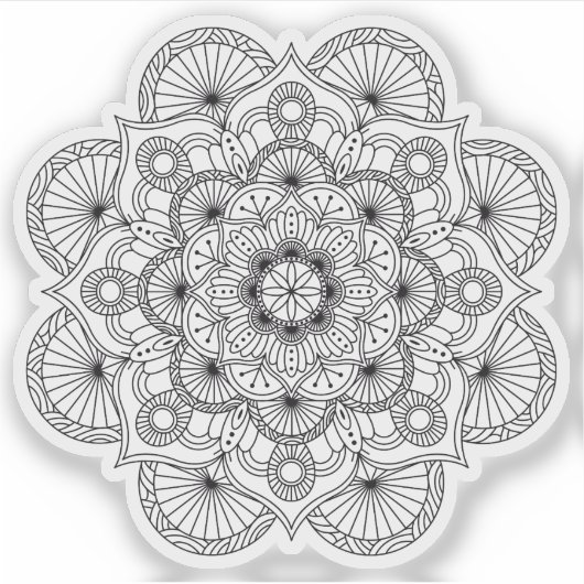 Sticker Mandala Retro dessiné à la main bio noir et blanc (Devant)