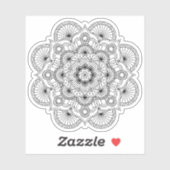 Sticker Mandala Retro dessiné à la main bio noir et blanc (Feuille)