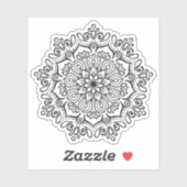 Sticker Mandala Retro dessiné à la main bio noir et blanc (Feuille)