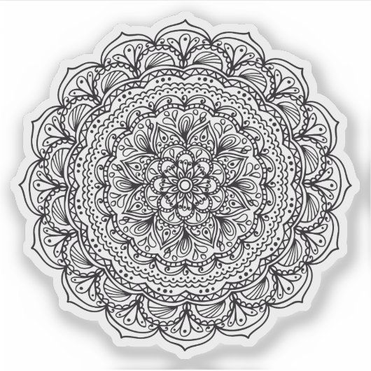 Sticker Mandala Retro dessiné à la main bio noir et blanc (Devant)