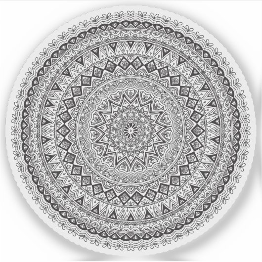 Sticker Mandala Retro dessinée à la main fleur noire et bl (Devant)