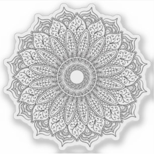 Sticker Mandala Rétro dessinée à la main tournesol noir et