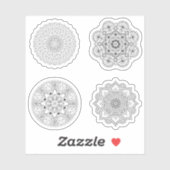 Sticker Mandala Retro jeu de tatouage au henné à main 4x (Feuille)
