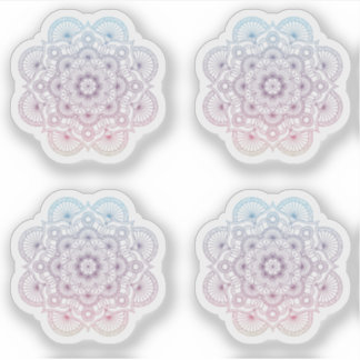 Sticker Mandala Retro jeu de tatouage bleu violet dessiné
