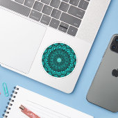 Sticker Mandala rond turquoise élégant (Ordinateur portable avec iPhone)