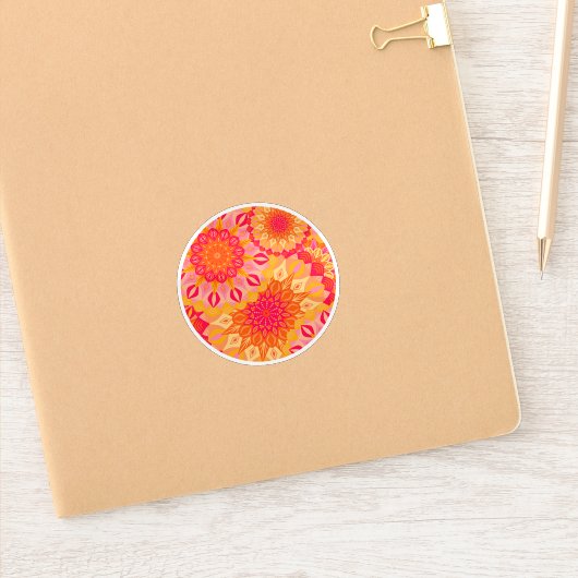 Sticker Mandala superposé orange rose jaune (Carnet)