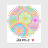 Sticker Mandala superposé Rose Bleu Jaune Menthe Violet (Feuille)