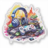 Sticker Manette vidéo, Casque audio, Bandes dessinées pour (Devant)