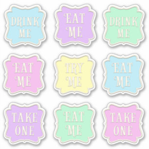 Sticker "Mange-moi" "Bois-moi" Wonderland Tea Party Pastel