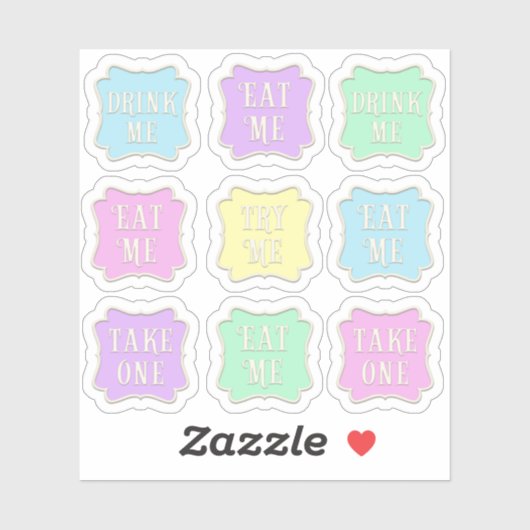 Sticker "Mange-moi" "Bois-moi" Wonderland Tea Party Set 9 (Feuille)