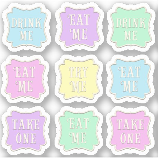 Sticker "Mange-moi" "Bois-moi" Wonderland Tea Party Set 9 (Devant)