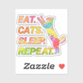Sticker Manger, Dormir, Chats, Répéter – Amoureux de Chats (Feuille)