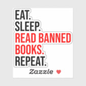 Sticker Manger. Dormir. Lire Livres Interdits. Recommencer (Feuille)