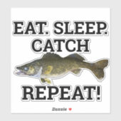Sticker Manger Dormir Prendre Doré Drôle Pêcheur Pêche (Feuille)