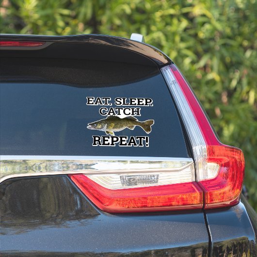 Sticker Manger Dormir Prendre Doré Drôle Pêcheur Pêche (Côté voiture)
