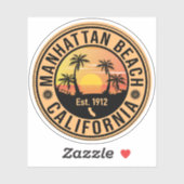 Sticker Manhattan Beach California Retro Sunset Souvenirs (Feuille)
