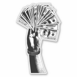 Sticker Mans main Holding 100 dollars Bills argent argent