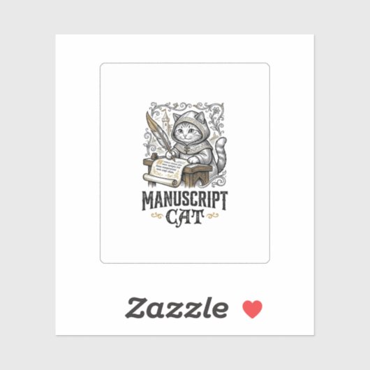 Sticker Manuscrit Chat Chat Manuscrit Médiéval Vintage Vec (Feuille)