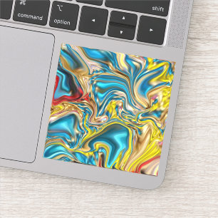 Sticker marbre abstrait tourbillons jaune turquoise bleu t