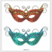 Sticker Mardi Gra Plumes perlées Masques (Feuille)
