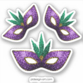 Sticker Mardi Gras Masque Purple Vert Or Étincelles (Devant)