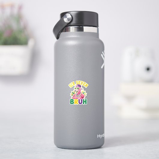 Sticker Mardi Gras Six Seven Bruh Flamingo 6 7 Meme  (HydroFlask)