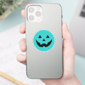 Sticker Mare turquoise Jack-o'-lantern citrouille face Hal (Téléphone)