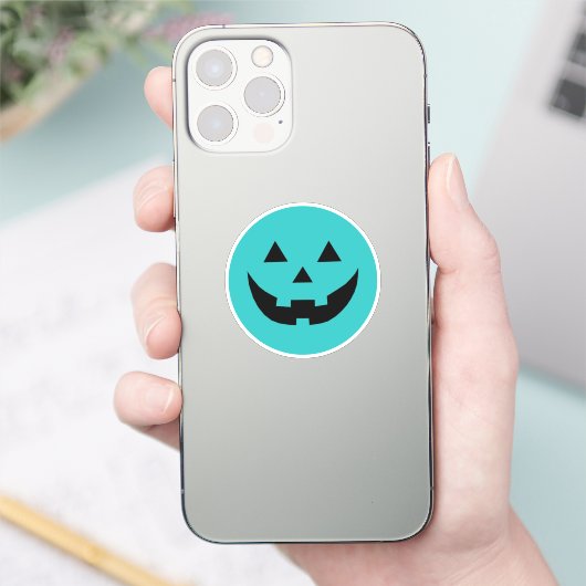 Sticker Mare turquoise Jack-o'-lantern citrouille face Hal (Téléphone)